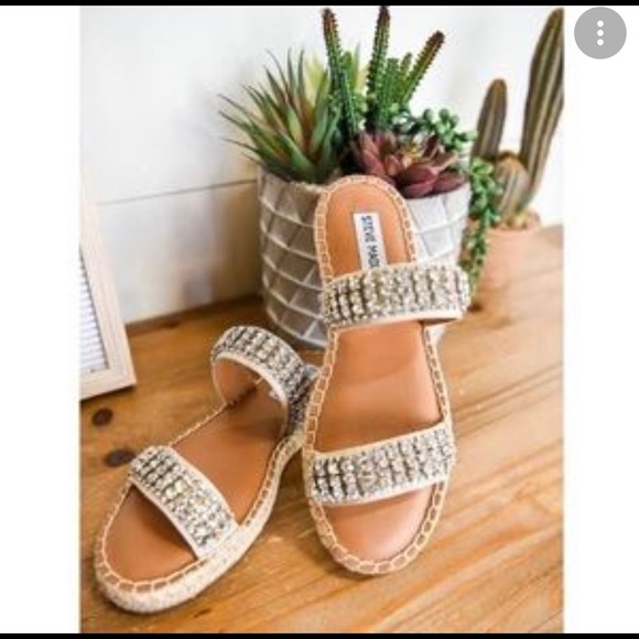 New STEVE MADDEN ZENDAYA SANDALS 8 rhinestone glitter slide - Picture 2 of 4